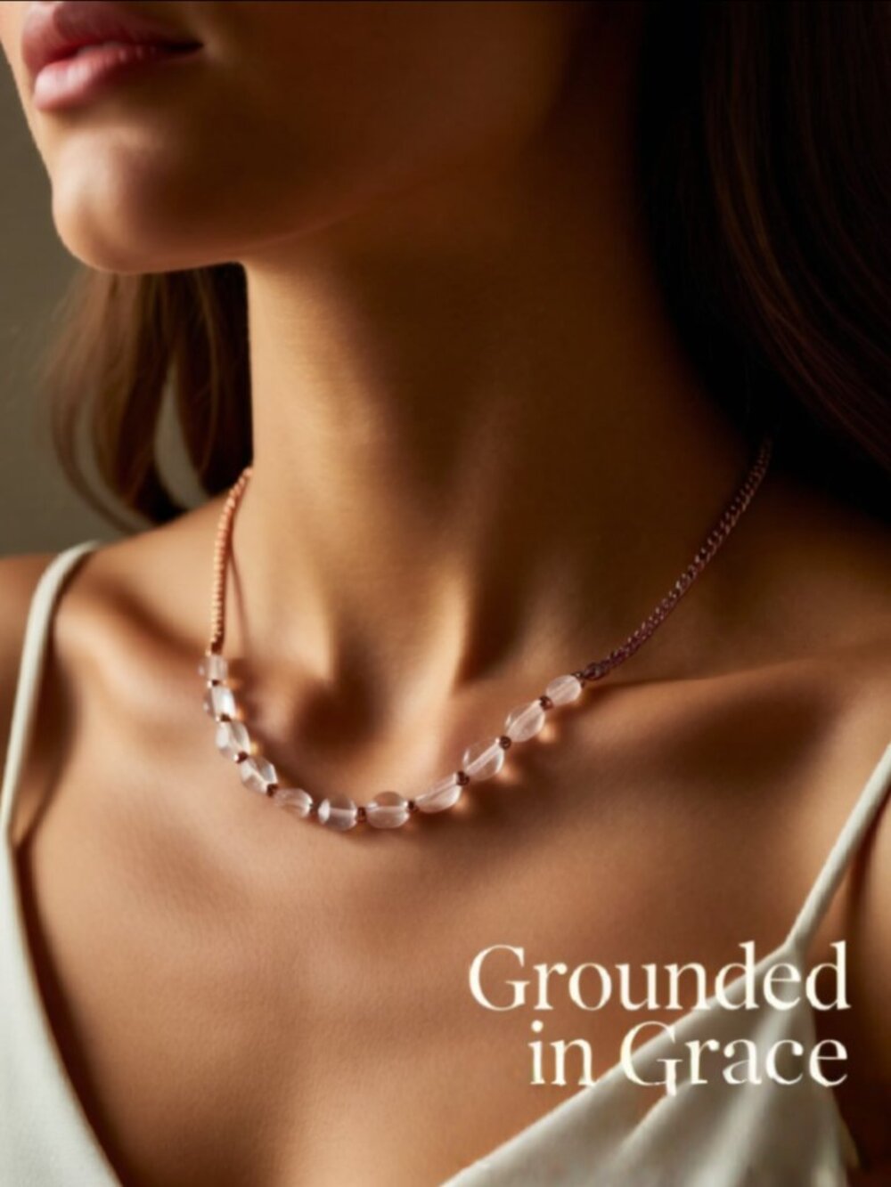 Raw Quartz Crystal Nugget Choker w. Copper Chain - Dainty & Feminine